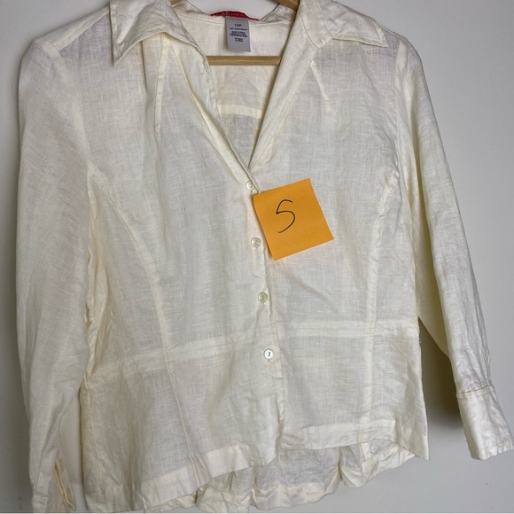 SALE Womens Linen Button Up with Pocket, tie in back, Size 12P - Picture 9 of 9
